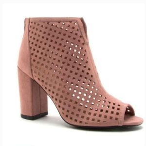 Blush Pink Open Toe Perforated Bootie